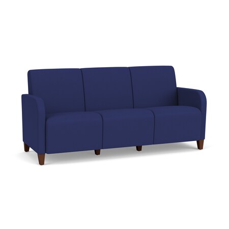 Lesro Siena Lounge Reception 3 Seat Tandem Seating No Center Arms, Walnut, OH Cobalt Upholstery SN3101